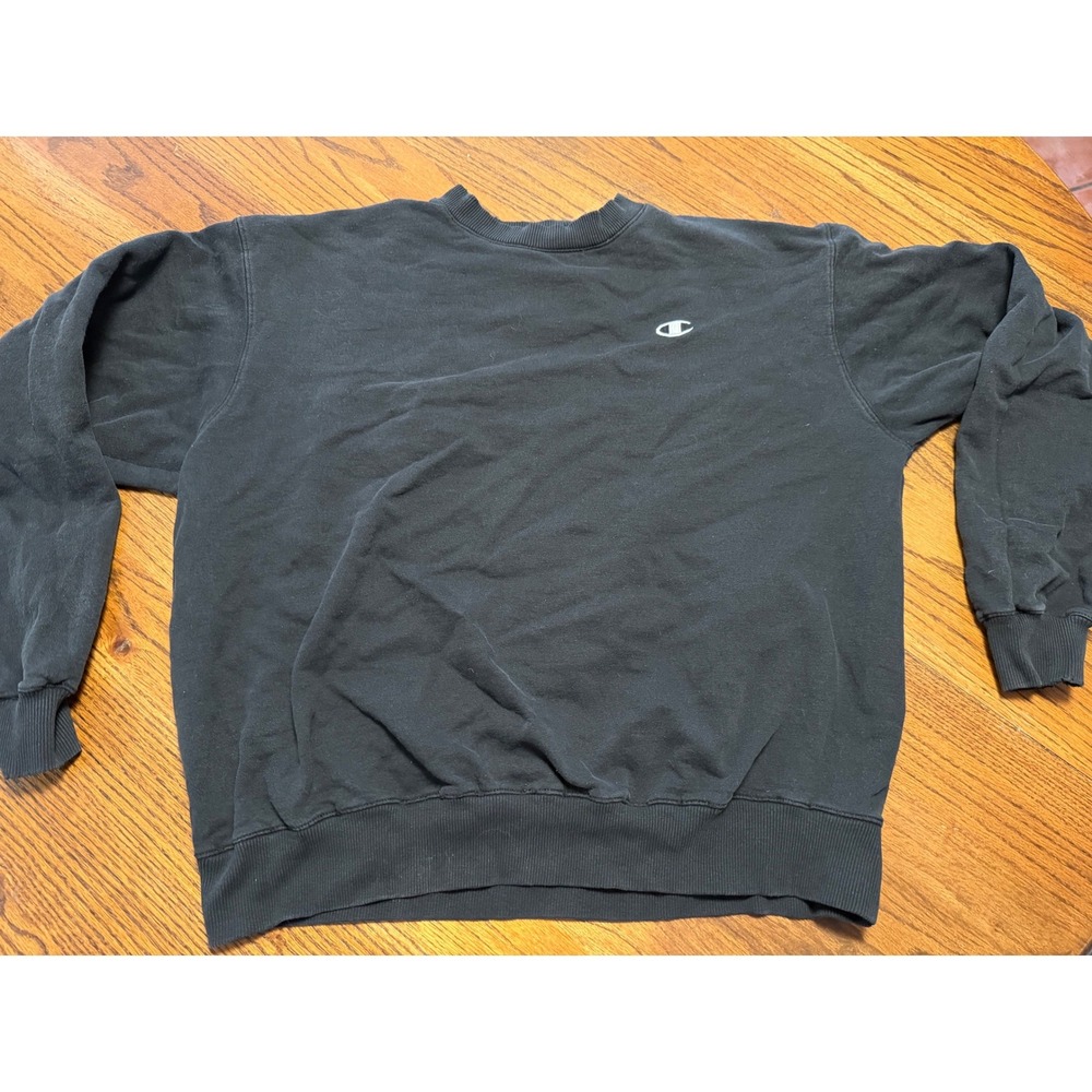 Champion Eco Authentic Crewneck Sweatshirt Mens Large Black Pullover Logo